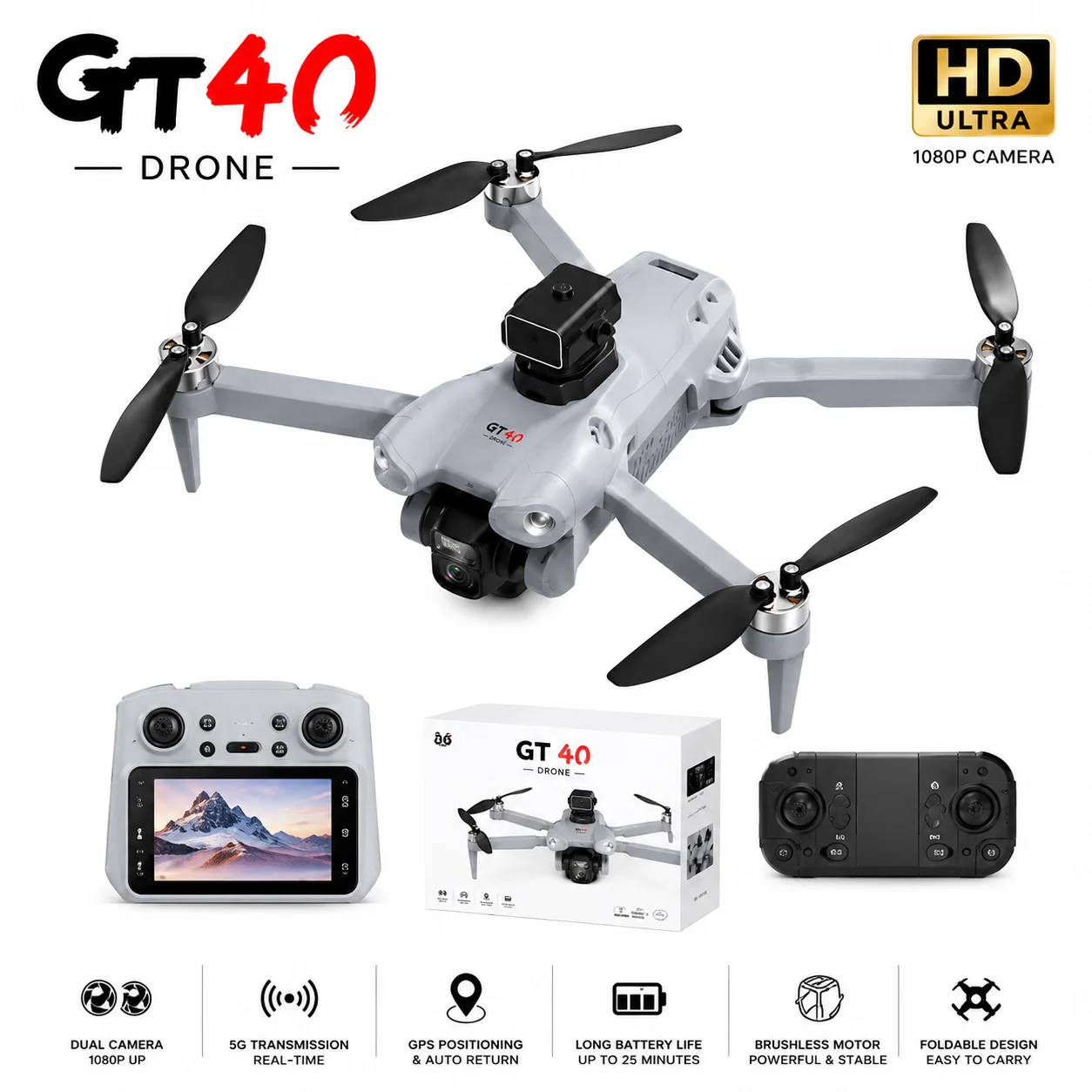 GT40 Max Drone with Big screen Display Remote